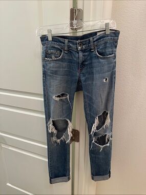 rag & bone Distressed Dark Blue Boyfriend Jeans